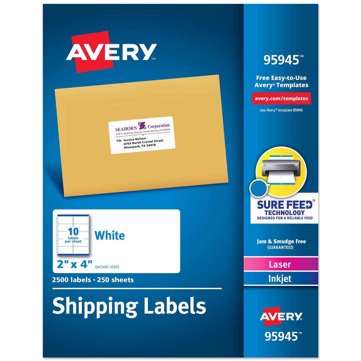 Avery 95945 Printable Label, 2" x 4", White, 2,500/Box - Default Title