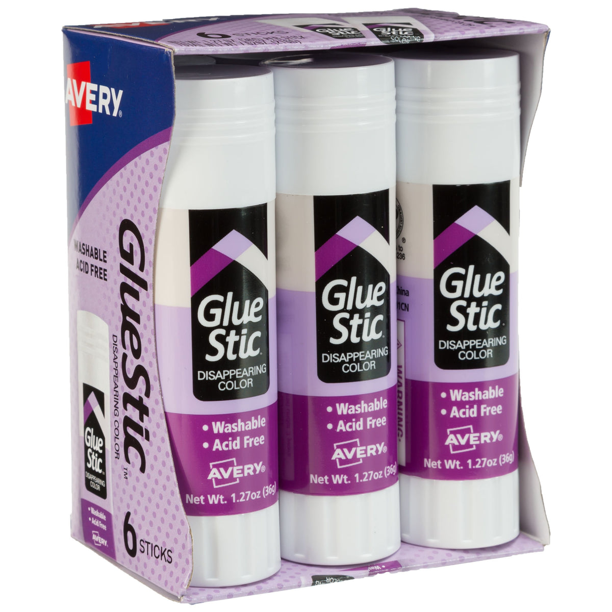 Avery Permanent GlueStick, 6/Box - Purple