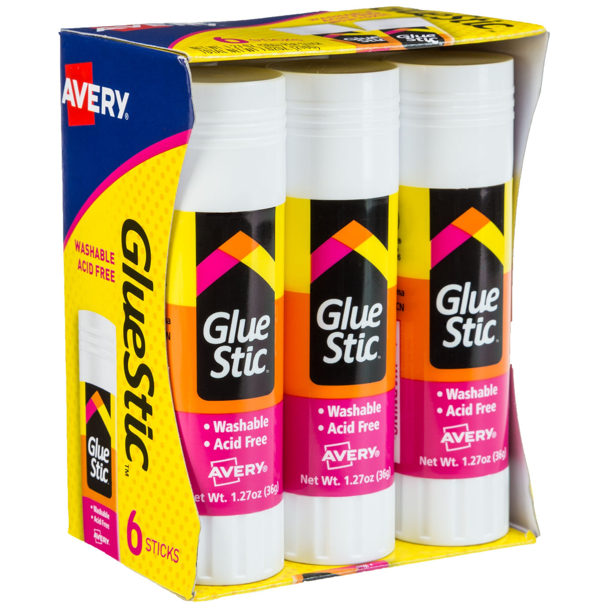Avery Permanent GlueStick, 6/Box - White