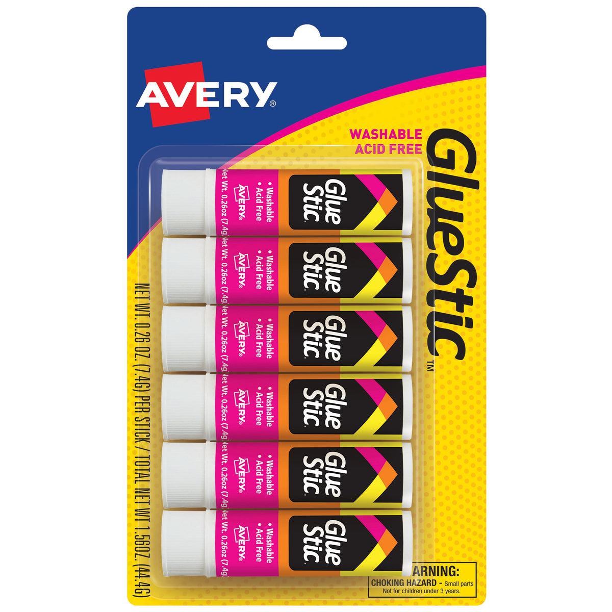 Avery Permanent GlueStick, White - 6/Pack