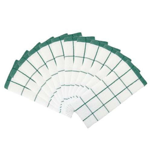 Hospeco Cotton Kitchen Towel, 15" x 25", 12/Pack - Green White
