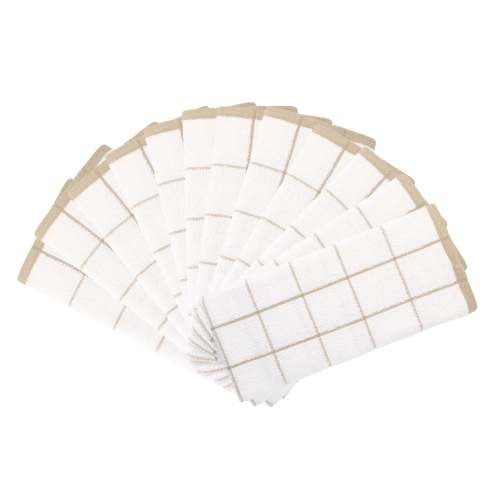 Hospeco Cotton Kitchen Towel, 15" x 25", 12/Pack - Beige White