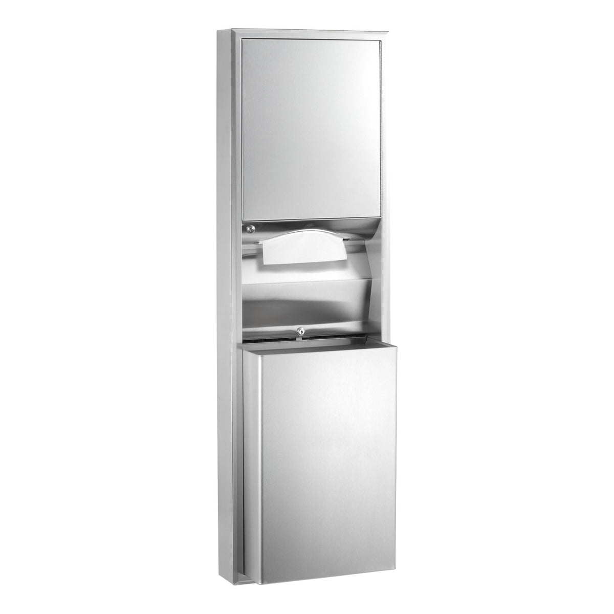 Bobrick ClassicSeries Stainless Steel Trash Can, 12 gal. 600 - 800 Towels, Silver - 17 1/2"