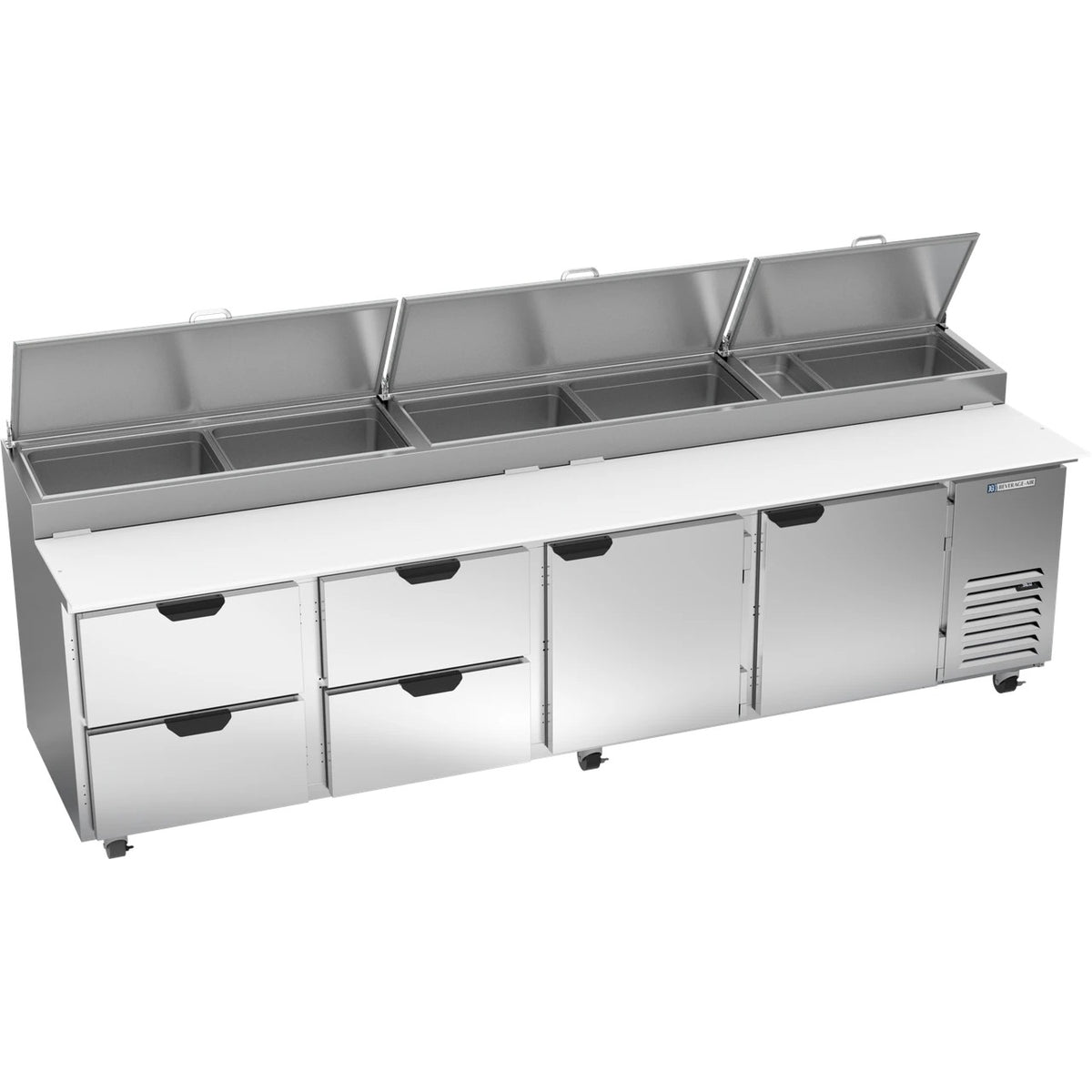 Beverage-Air Pizza Prep Table, 119" Wide, 115V - 4 Drawer 2 Door Clear Lid