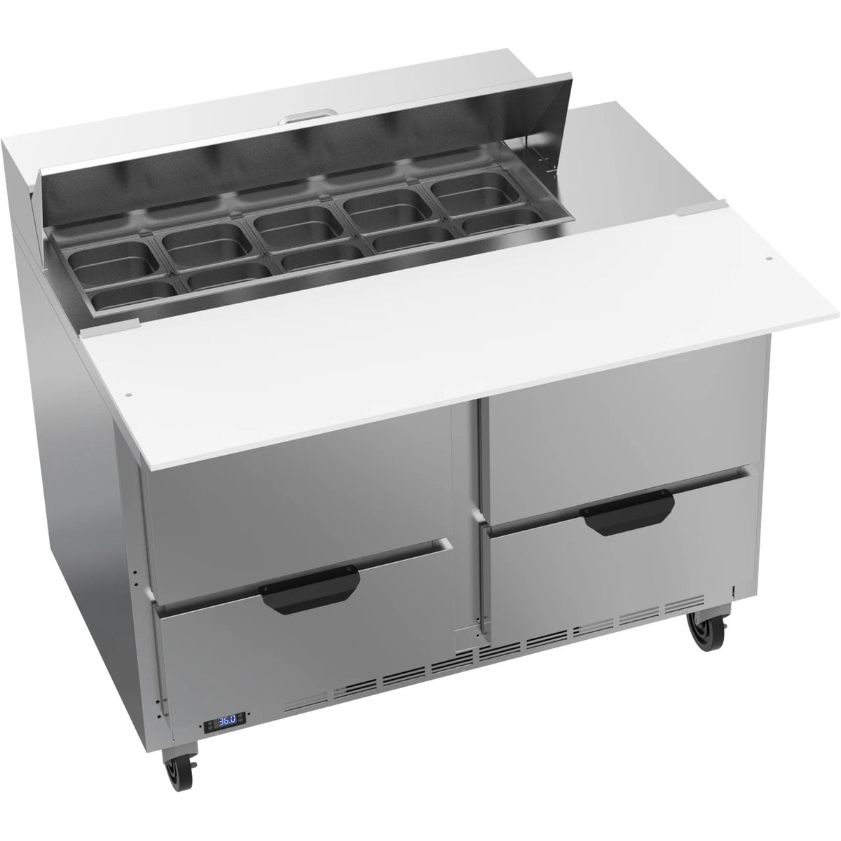 Beverage-Air SPED48HC Sandwich Prep Table, 48" Wide, 115V - 4 Cutting Top 17" Wide Cutting Board 10 1/6 Size Food Pans