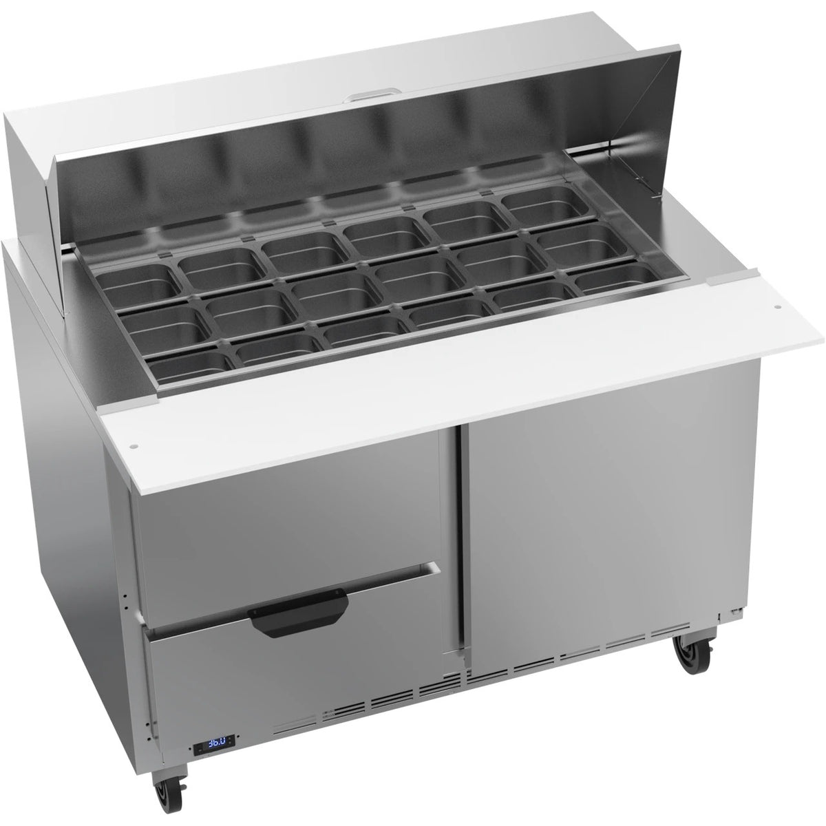 Beverage-Air SPED48HC-18M Sandwich Prep Table, 48" Wide, 115V - 1 Door 2 18 1/6 Size Food Pans