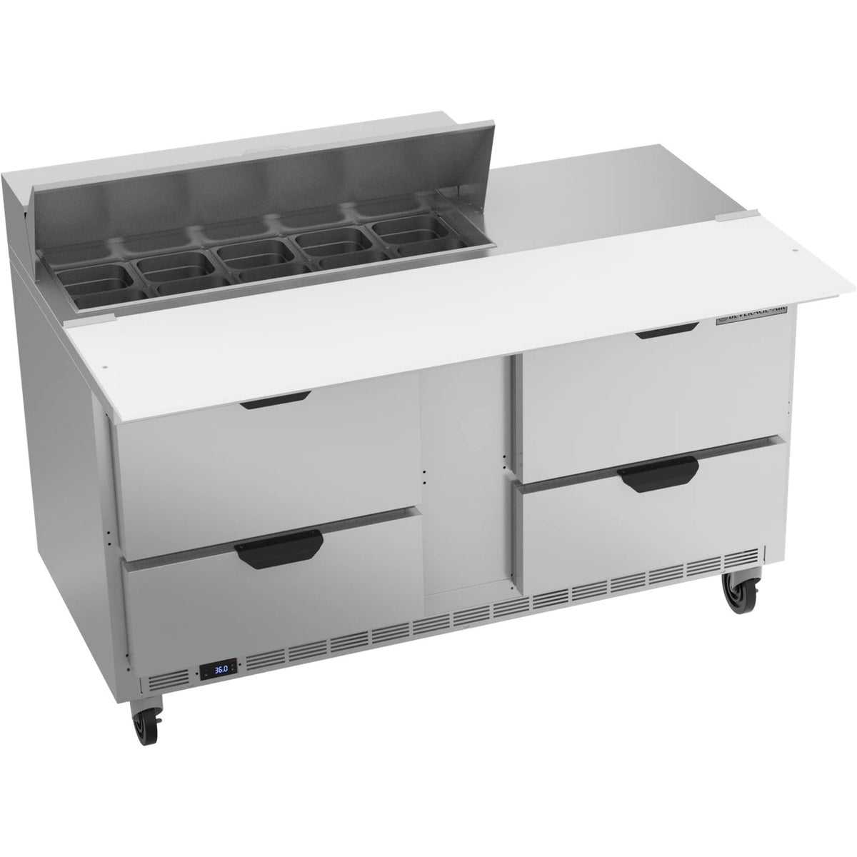 Beverage-Air SPED60HC Sandwich Prep Table, 60" Wide, 115V - 4 Cutting Top 17" Wide Cutting Board 10 1/6 Size Food Pans
