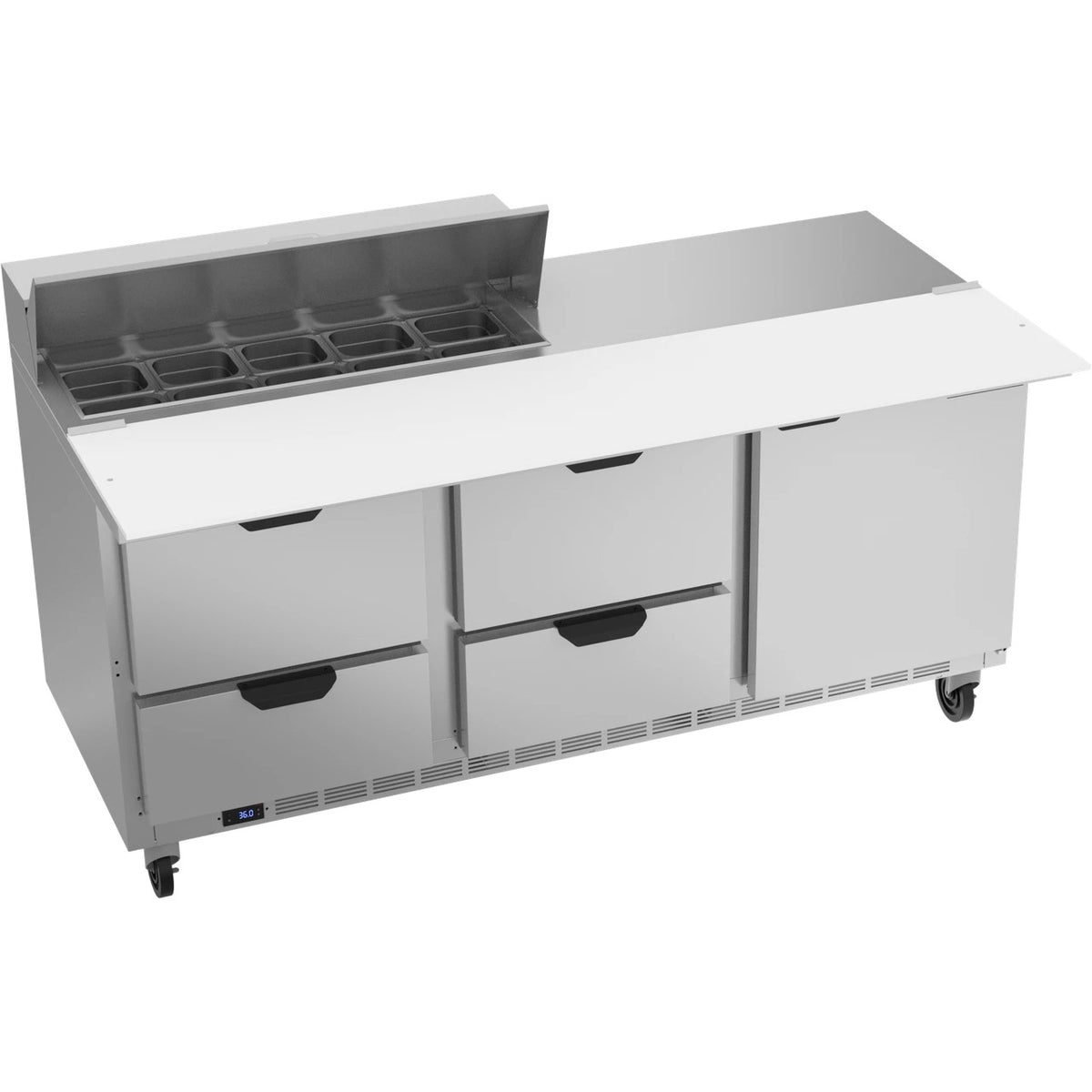 Beverage-Air SPED72HC Sandwich Prep Table, 72" Wide, 115V - 1 Door 4 Cutting Top 17" Wide Cutting Board 10 1/6 Size Food Pans