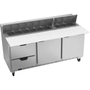 Beverage-Air SPED72HC Sandwich Prep Table, 72" Wide, 115V - 2 Door 2 Mega Top 17" Wide Cutting Board 18 1/6 Size Food Pans