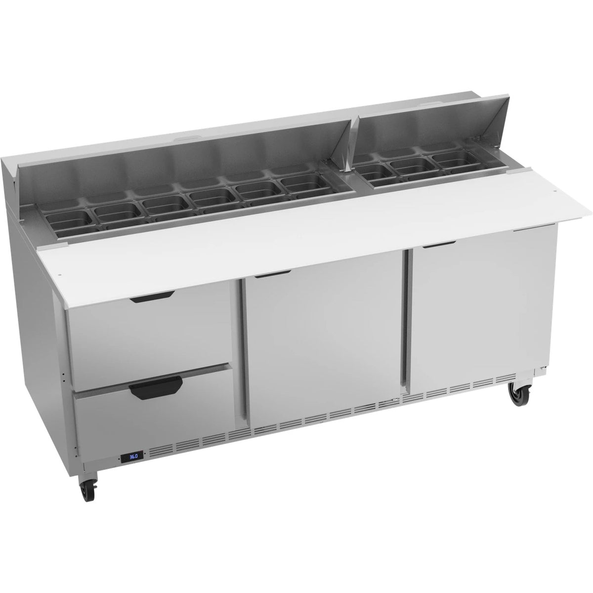 Beverage-Air SPED72HC Sandwich Prep Table, 72" Wide, 115V - 2 Door 2 Mega Top 17" Wide Cutting Board 18 1/6 Size Food Pans