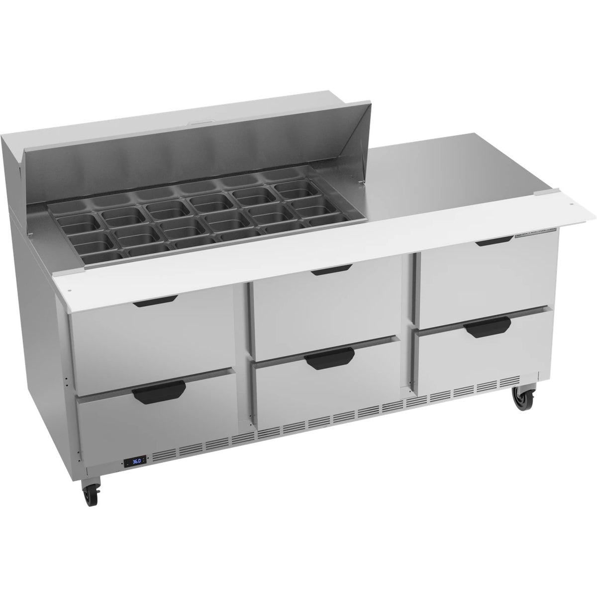 Beverage-Air SPED72HC Sandwich Prep Table, 72" Wide, 115V - Elite Series 6 Mega Top Clear Lid