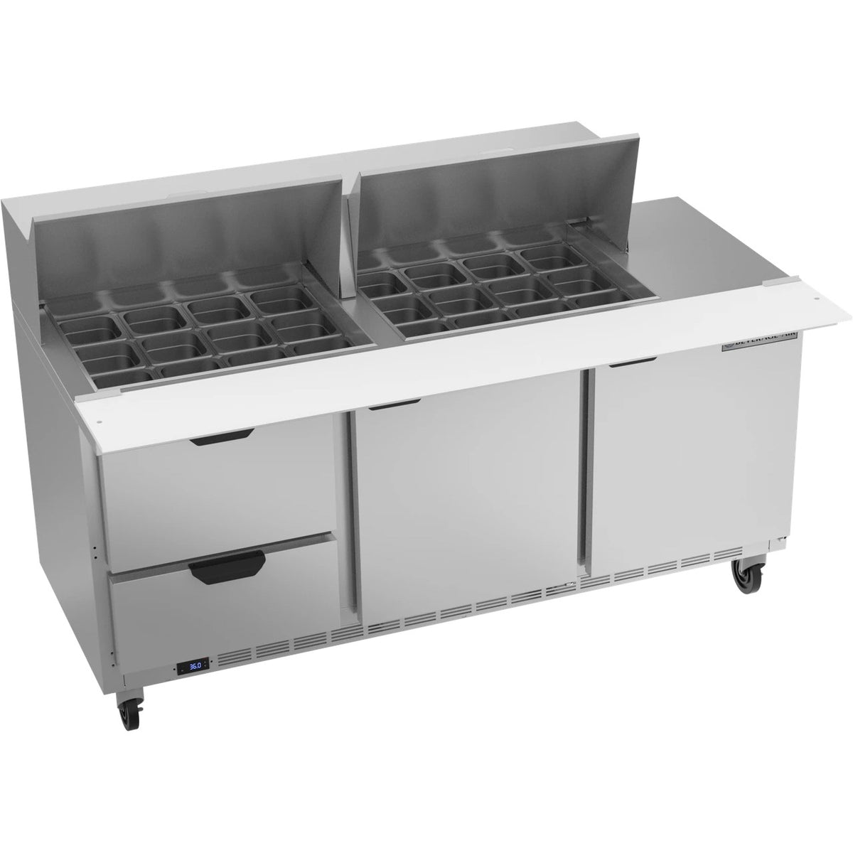 Beverage-Air SPED72HC-24M Sandwich Prep Table, 72" Wide, 115V - 2 Door 2 24 1/6 Size Food Pans