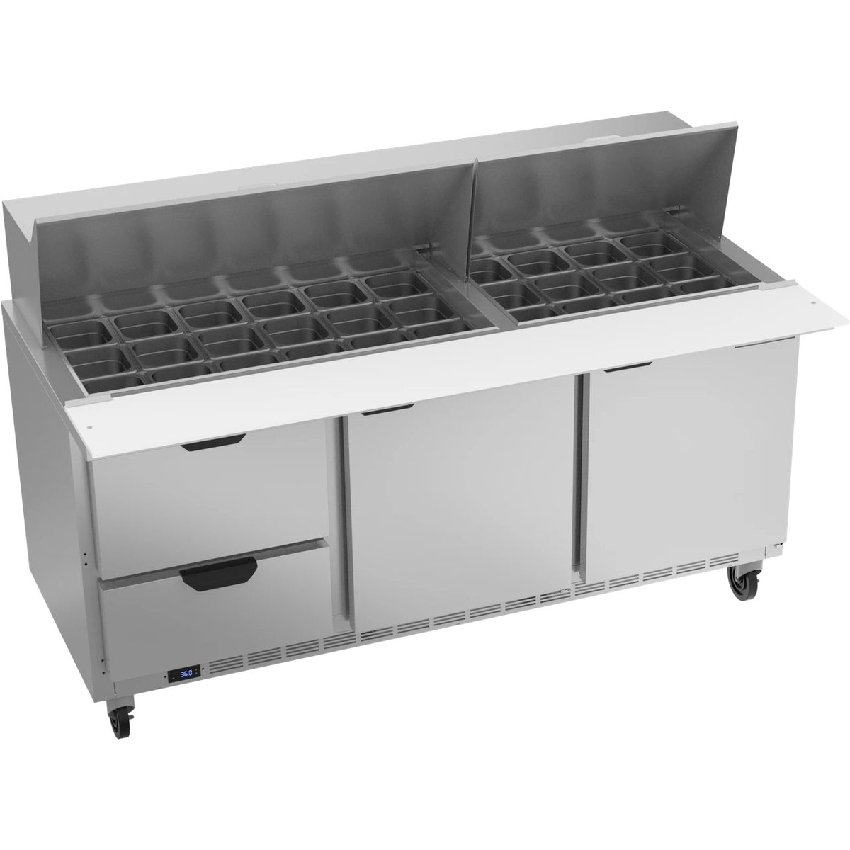 Beverage-Air SPED72HC-30M Sandwich Prep Table, 72" Wide, 115V - 2 Door 2 30 1/6 Size Food Pans