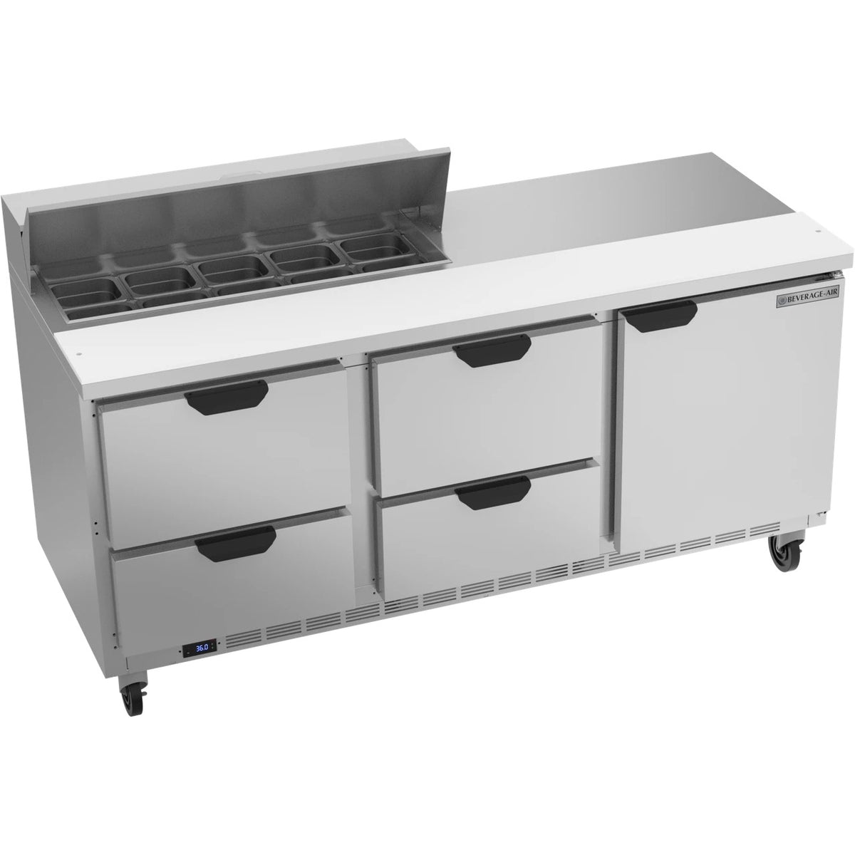 Beverage-Air SPED72HC Sandwich Prep Table, 72" Wide, 115V - Elite Series 4 Clear Lid