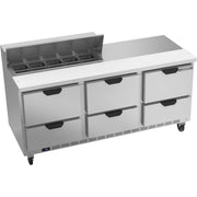Beverage-Air SPED72HC Sandwich Prep Table, 72" Wide, 115V - Elite Series 6 Clear Lid
