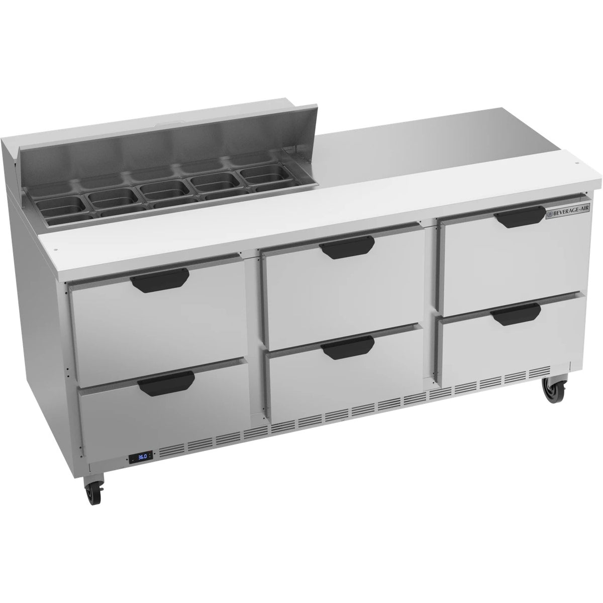 Beverage-Air SPED72HC Sandwich Prep Table, 72" Wide, 115V - Elite Series 6 Clear Lid