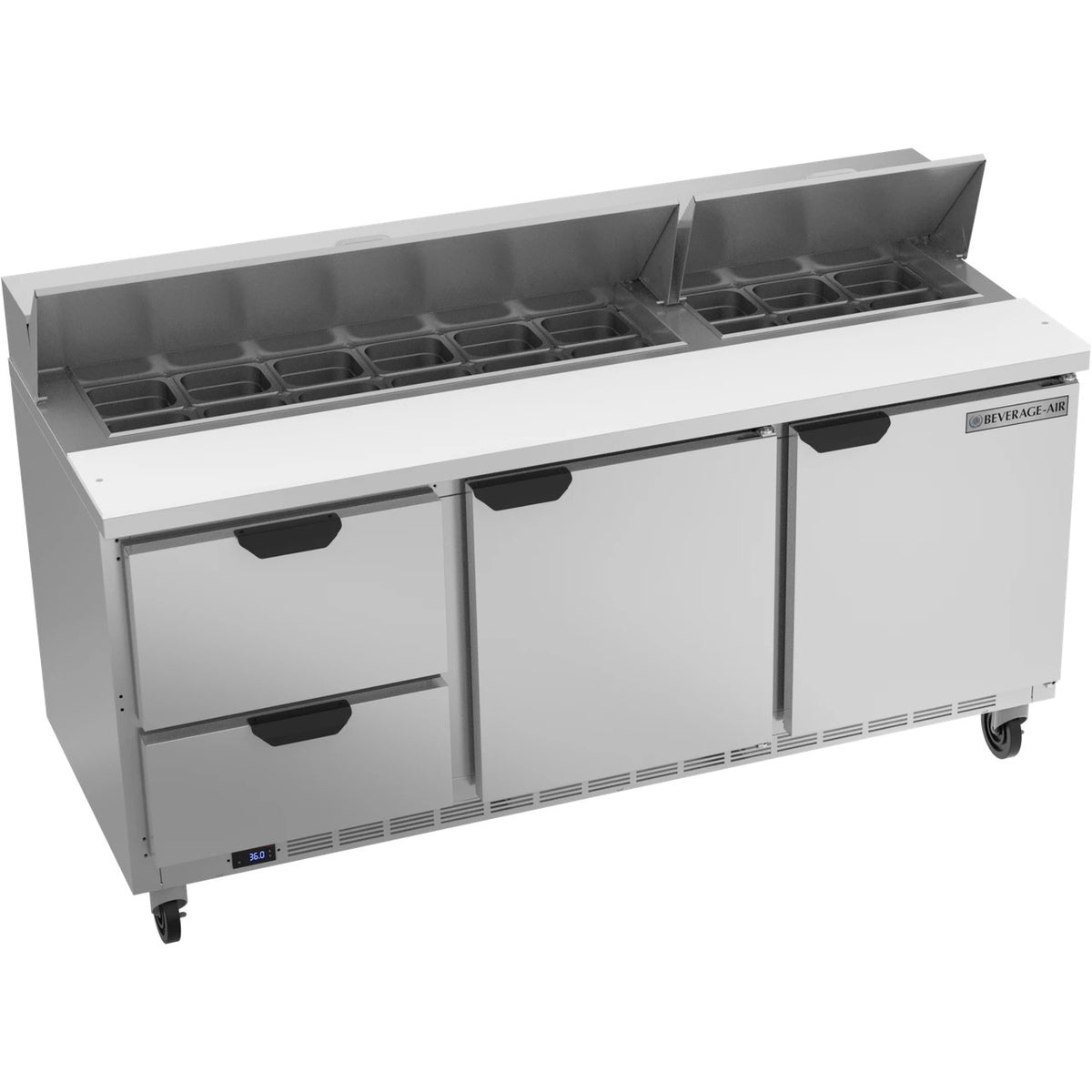 Beverage-Air SPED72HC Sandwich Prep Table, 72" Wide, 115V - Elite Series 2 Door 2 Clear Lid