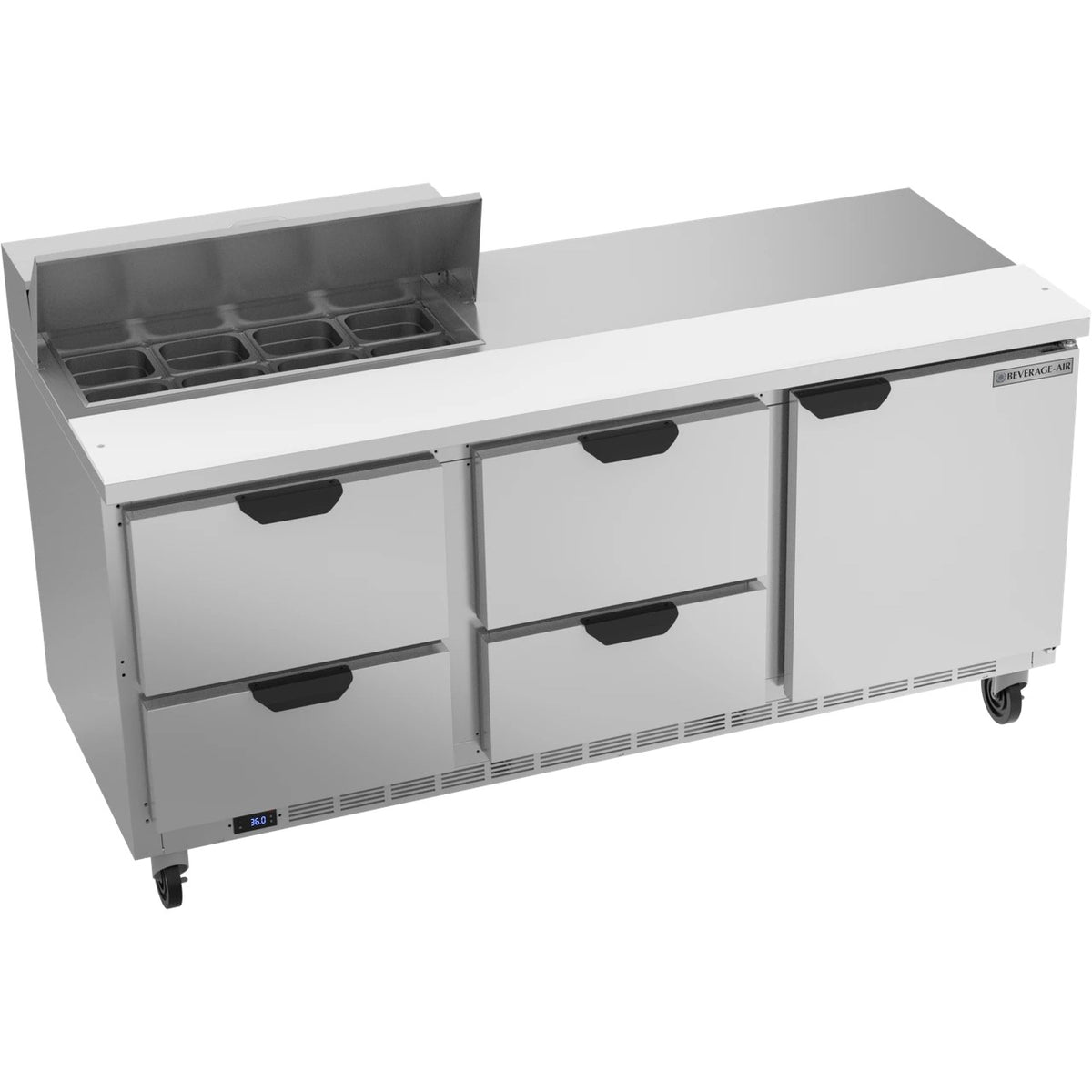 Beverage-Air SPED72HC Sandwich Prep Table, 72" Wide, 115V - Elite Series 4 Clear Lid