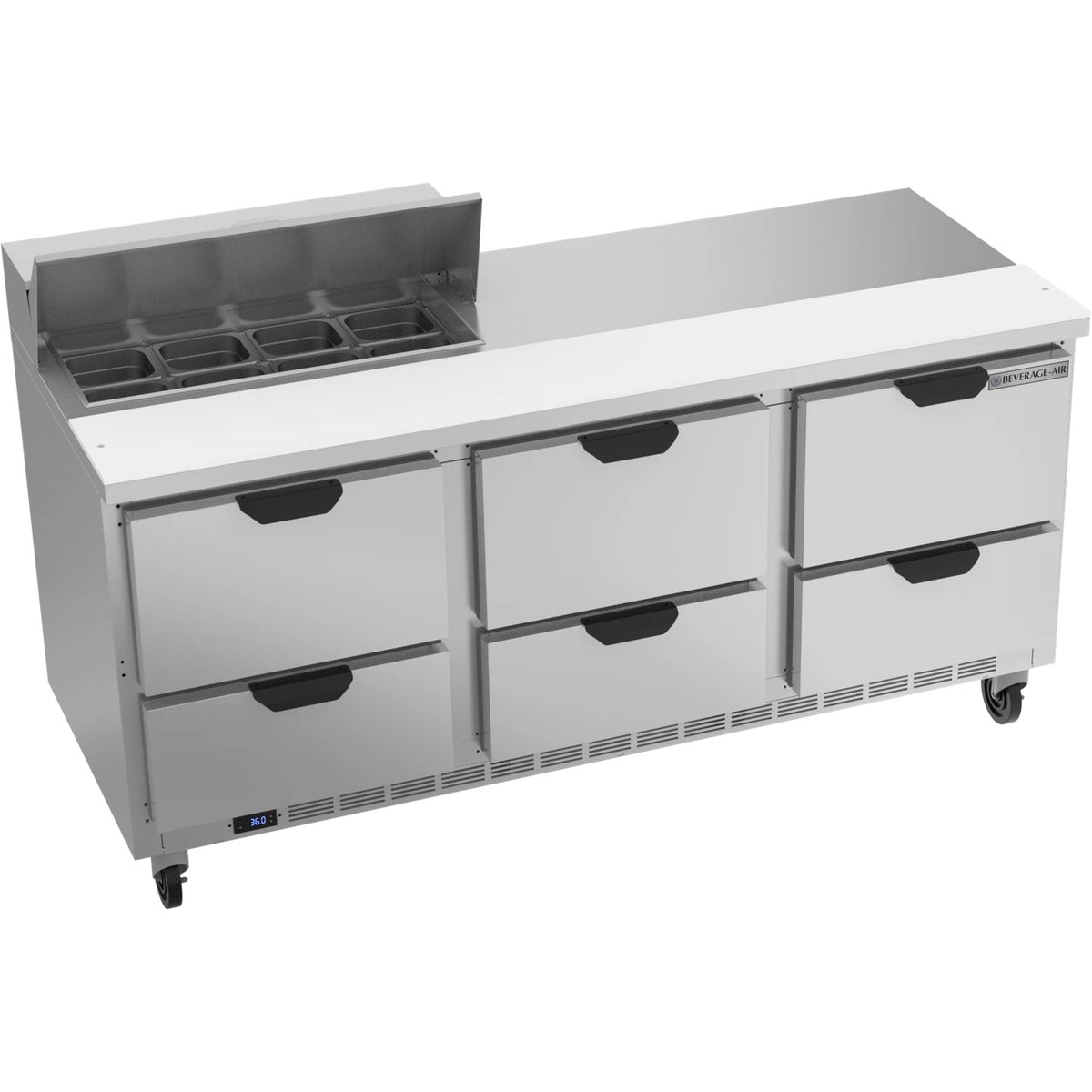 Beverage-Air SPED72HC Sandwich Prep Table, 72" Wide, 115V - Elite Series 6 Clear Lid