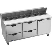 Beverage-Air SPED72HC Sandwich Prep Table, 72" Wide, 115V - 1 Door 4 18 1/6 Size Pans