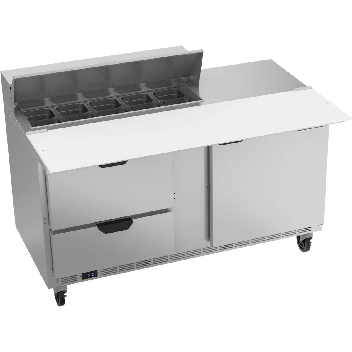 Beverage-Air SPED60HC Sandwich Prep Table, 60" Wide, 115V - 1 Door 2 Cutting Top 17" Wide Cutting Board 10 1/6 Size Food Pans
