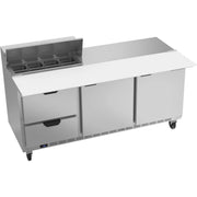 Beverage-Air SPED72HC Sandwich Prep Table, 72" Wide, 115V - 2 Door 2 Cutting Top 17" Wide Cutting Board 8 1/6 Size Food Pans
