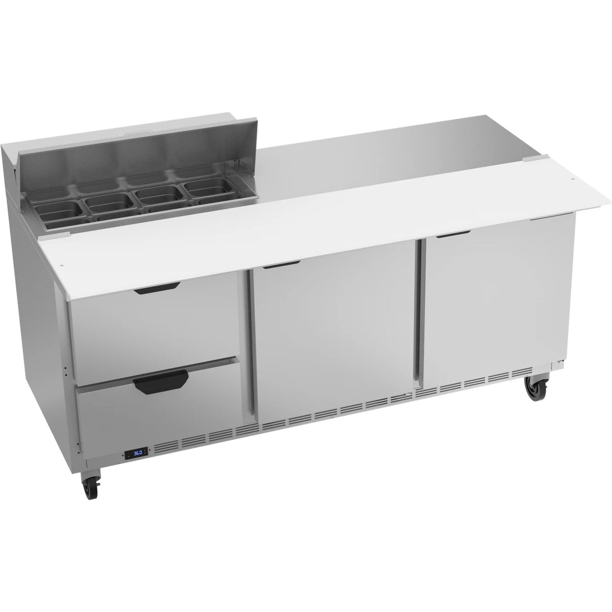 Beverage-Air SPED72HC Sandwich Prep Table, 72" Wide, 115V - 2 Door 2 Cutting Top 17" Wide Cutting Board 8 1/6 Size Food Pans