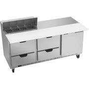 Beverage-Air SPED72HC Sandwich Prep Table, 72" Wide, 115V - 1 Door 4 Cutting Top 17" Wide Cutting Board 8 1/6 Size Food Pans