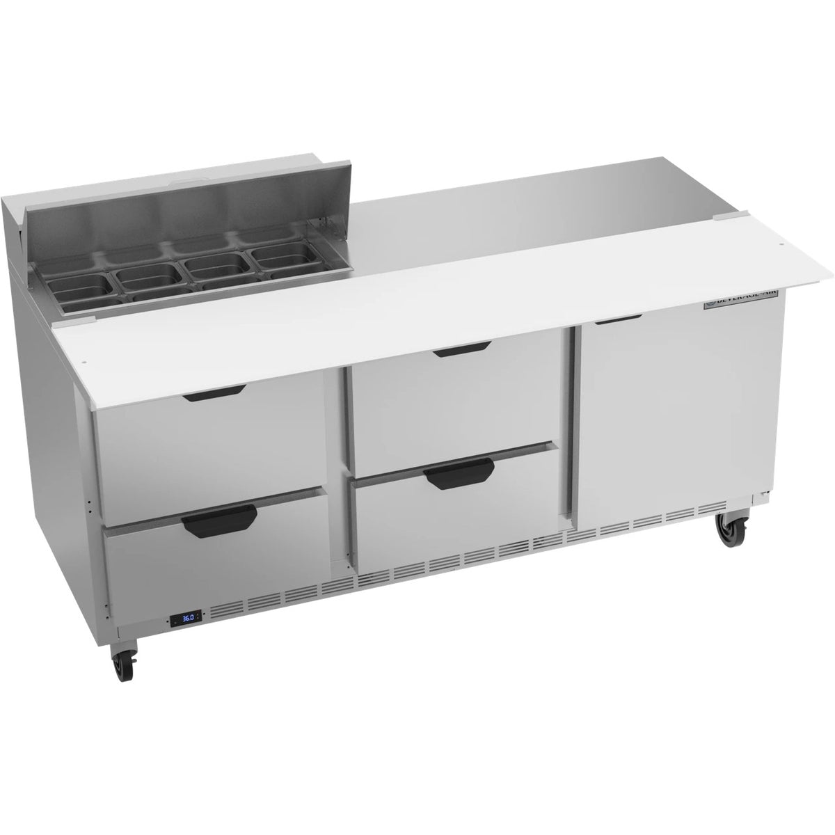 Beverage-Air SPED72HC Sandwich Prep Table, 72" Wide, 115V - 1 Door 4 Cutting Top 17" Wide Cutting Board 8 1/6 Size Food Pans