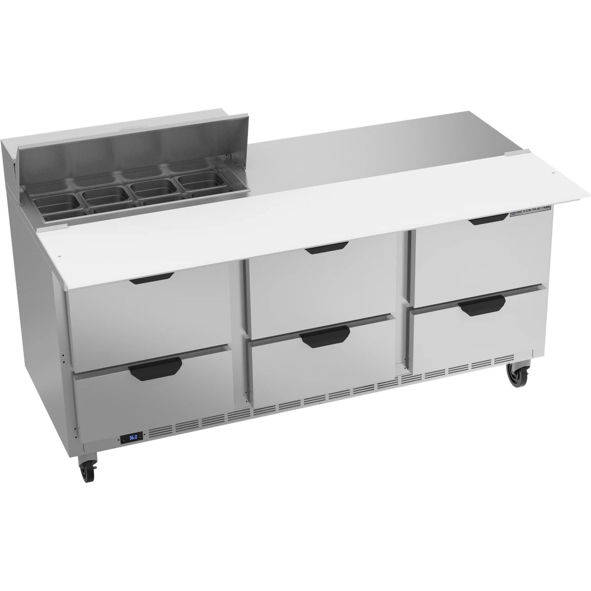 Beverage-Air SPED72HC Sandwich Prep Table, 72" Wide, 115V - 6 Cutting Top 17" Wide Cutting Board 8 1/6 Size Food Pans