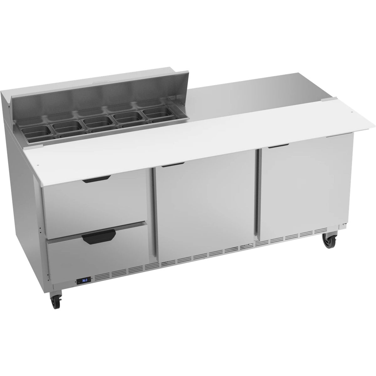 Beverage-Air SPED72HC Sandwich Prep Table, 72" Wide, 115V - 2 Door 2 Cutting Top 17" Wide Cutting Board 10 1/6 Size Food Pans