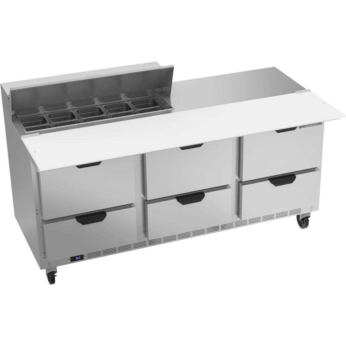 Beverage-Air SPED72HC Sandwich Prep Table, 72" Wide, 115V - 6 Cutting Top 17" Wide Cutting Board 10 1/6 Size Food Pans