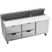 Beverage-Air SPED72HC Sandwich Prep Table, 72" Wide, 115V - 1 Door 4 Mega Top 17" Wide Cutting Board 18 1/6 Size Food Pans