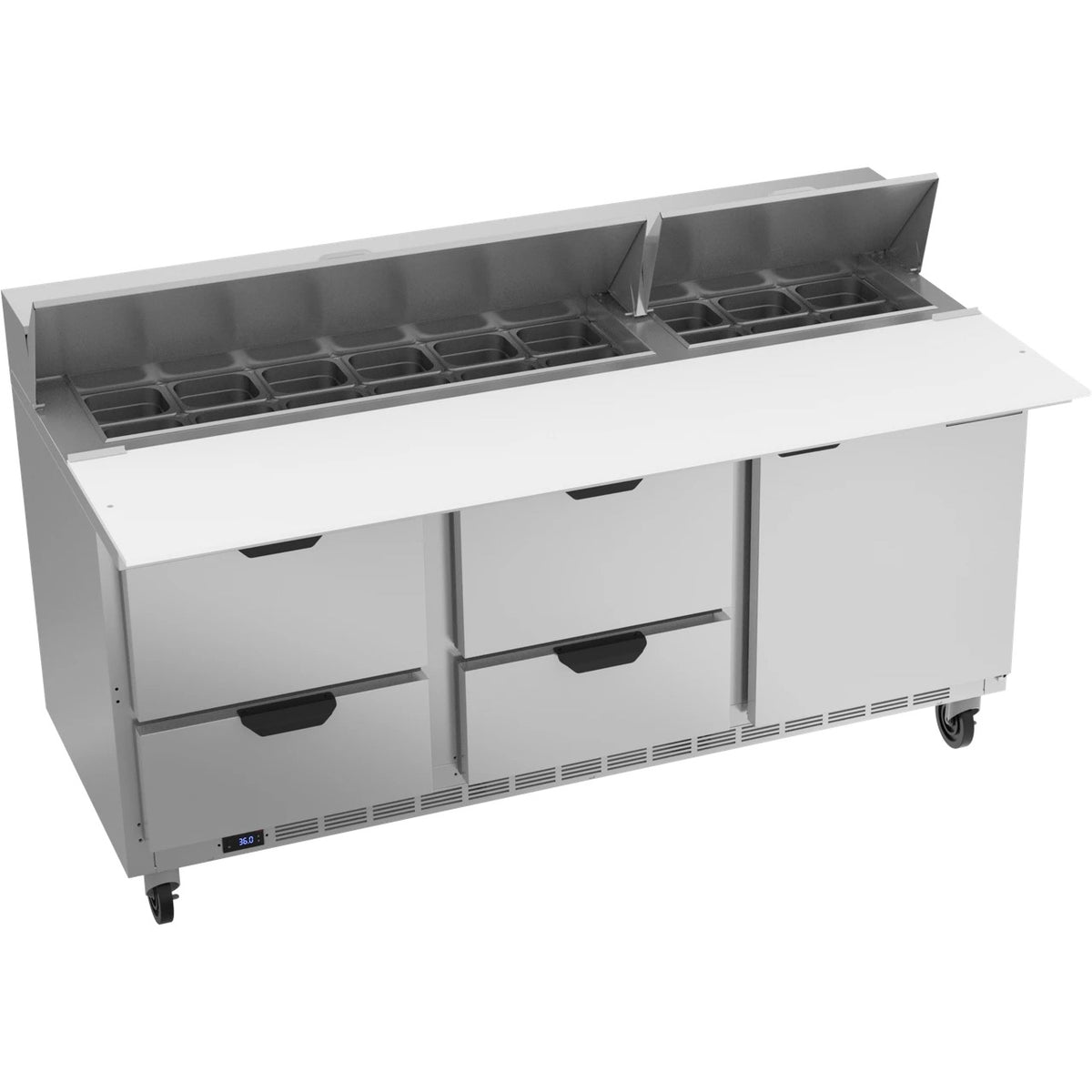 Beverage-Air SPED72HC Sandwich Prep Table, 72" Wide, 115V - 1 Door 4 Mega Top 17" Wide Cutting Board 18 1/6 Size Food Pans