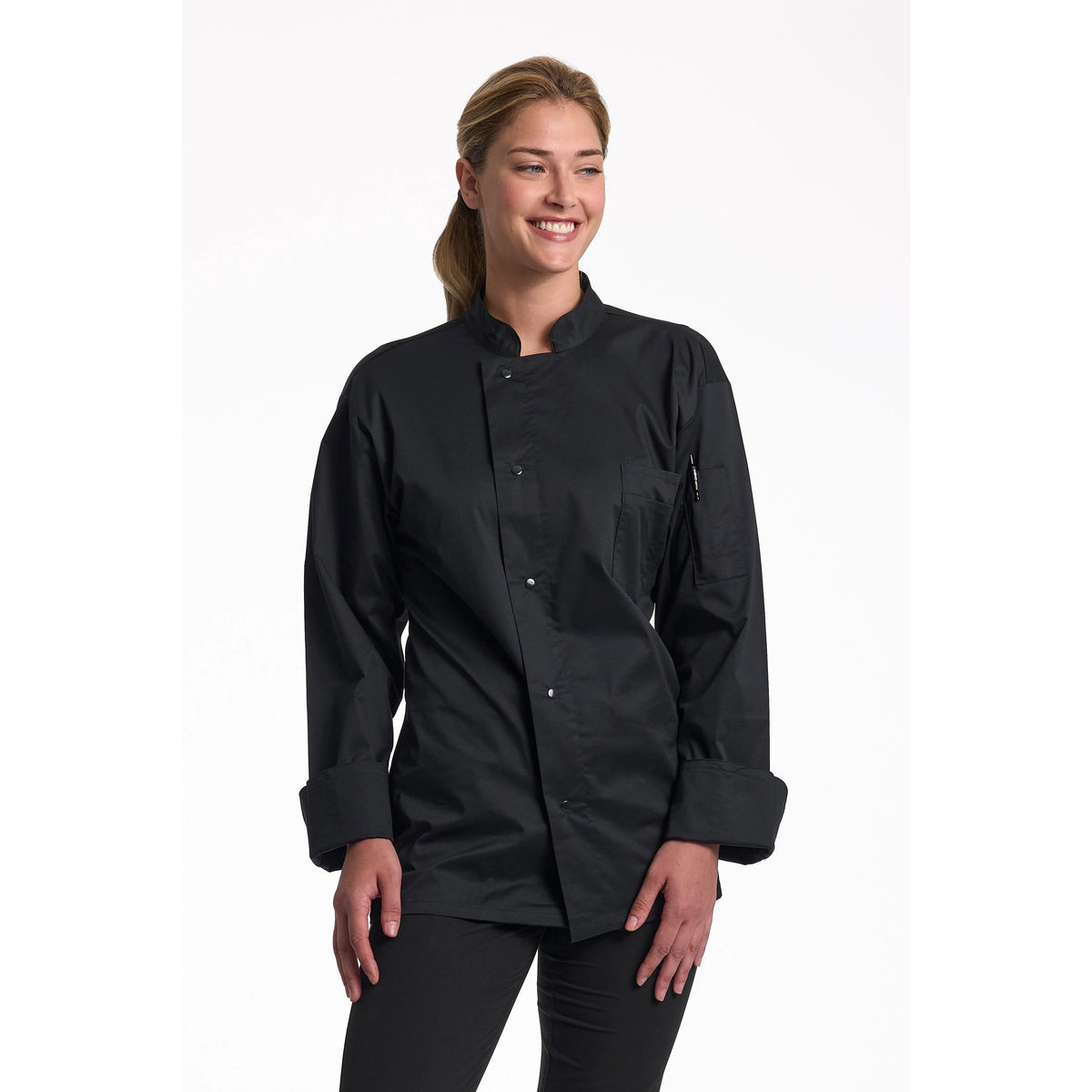 Uncommon Chef U0715-U01 Turin Spandex Blend Chef Coat, Black - 2XL