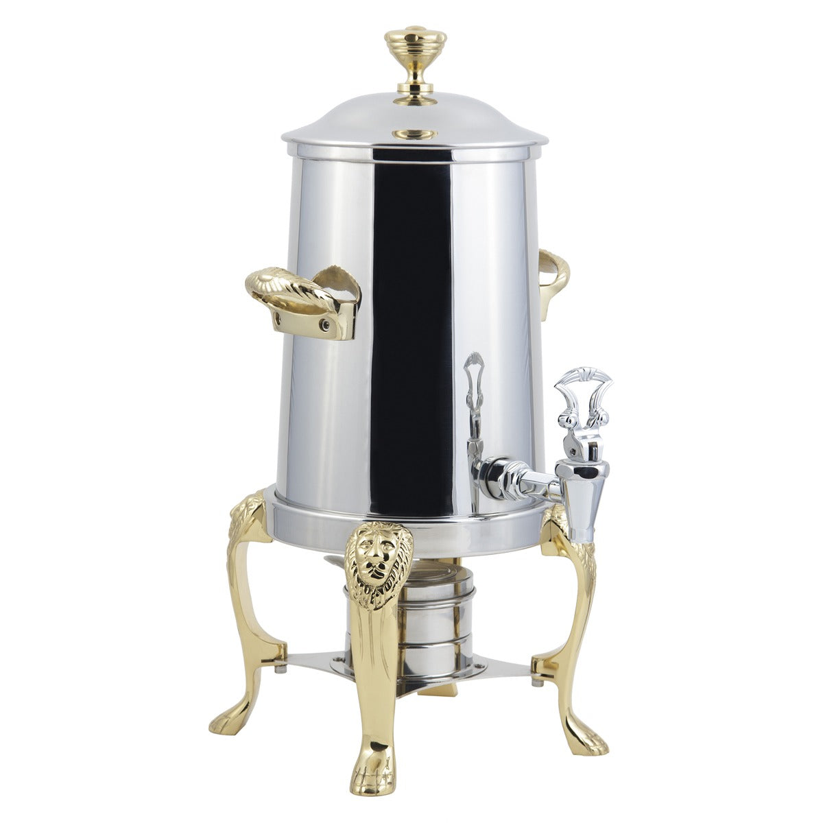 Bon Chef Lion Stainless Steel Coffee Chafer Urn, 3.5 gal., Silver - Brass Accent