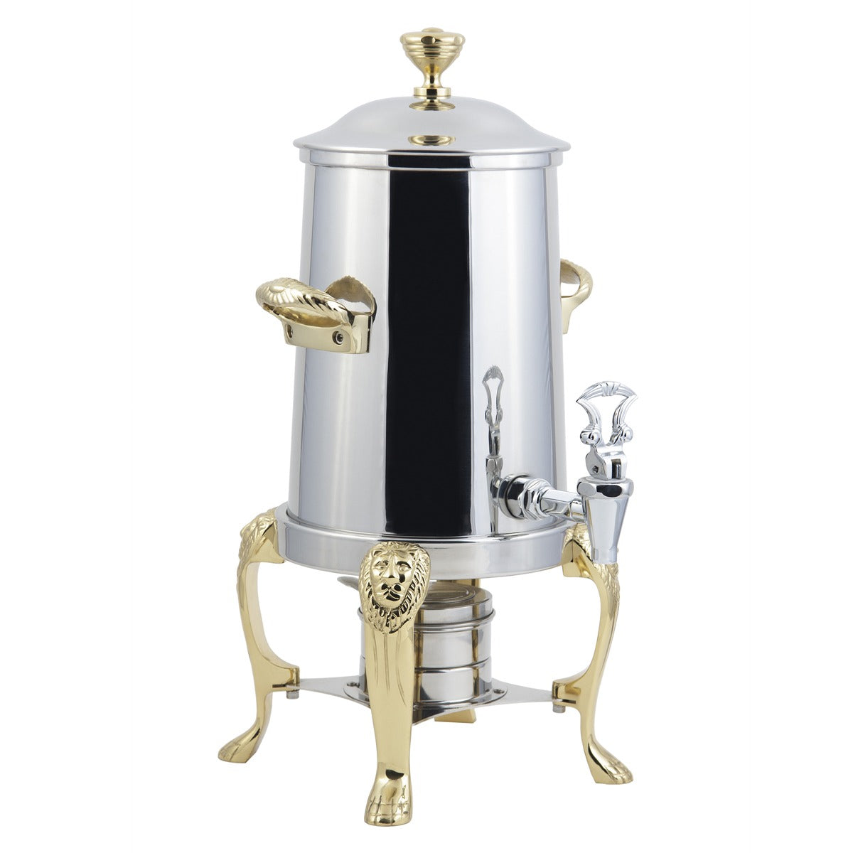 Bon Chef 48103 Lion Stainless Steel Coffee Chafer Urn, 3.5 gal., Silver - Brass Accent