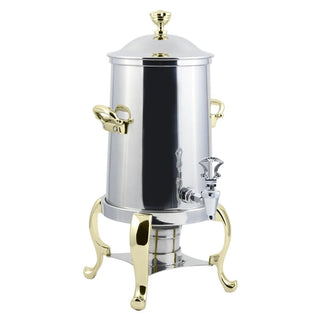 Bon Chef Roman Stainless Steel Coffee Chafer Urn, 5.5 gal., Silver - Brass Accent