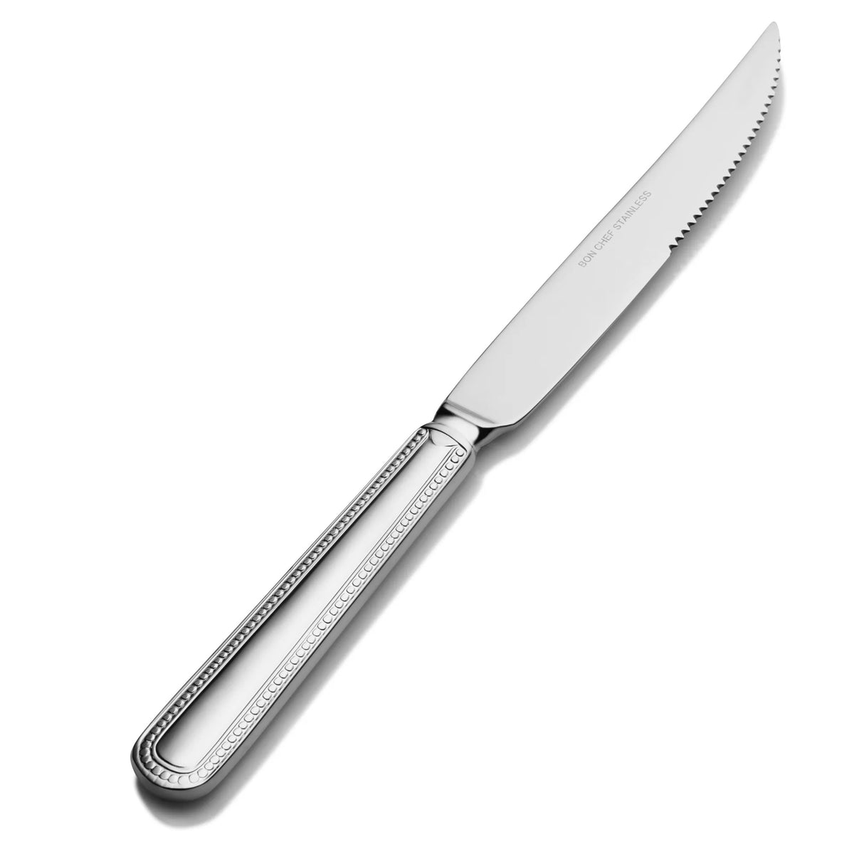 Bon Chef Sombrero Stainless Steel Teaspoon, Silver, 12/Case - 9 3/4" 13/0 European Size Solid Handle Steak Knife