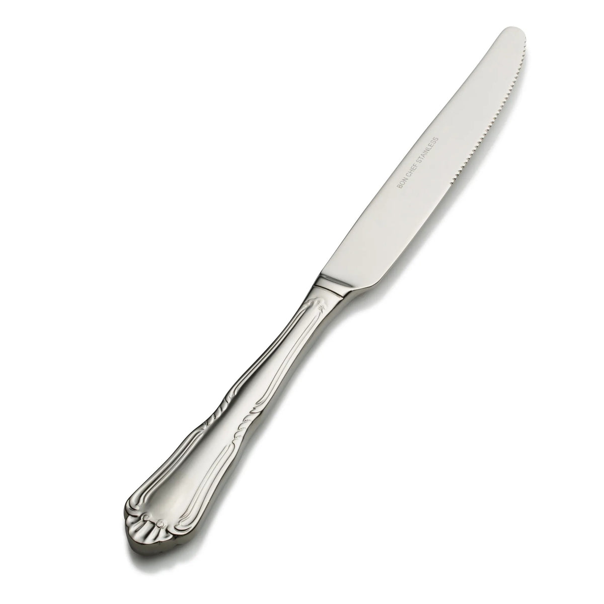 Bon Chef Sorento Stainless Steel Teaspoon, Silver, 12/Case - 9 7/8" 13/0 European Solid Handle Dinner Knife