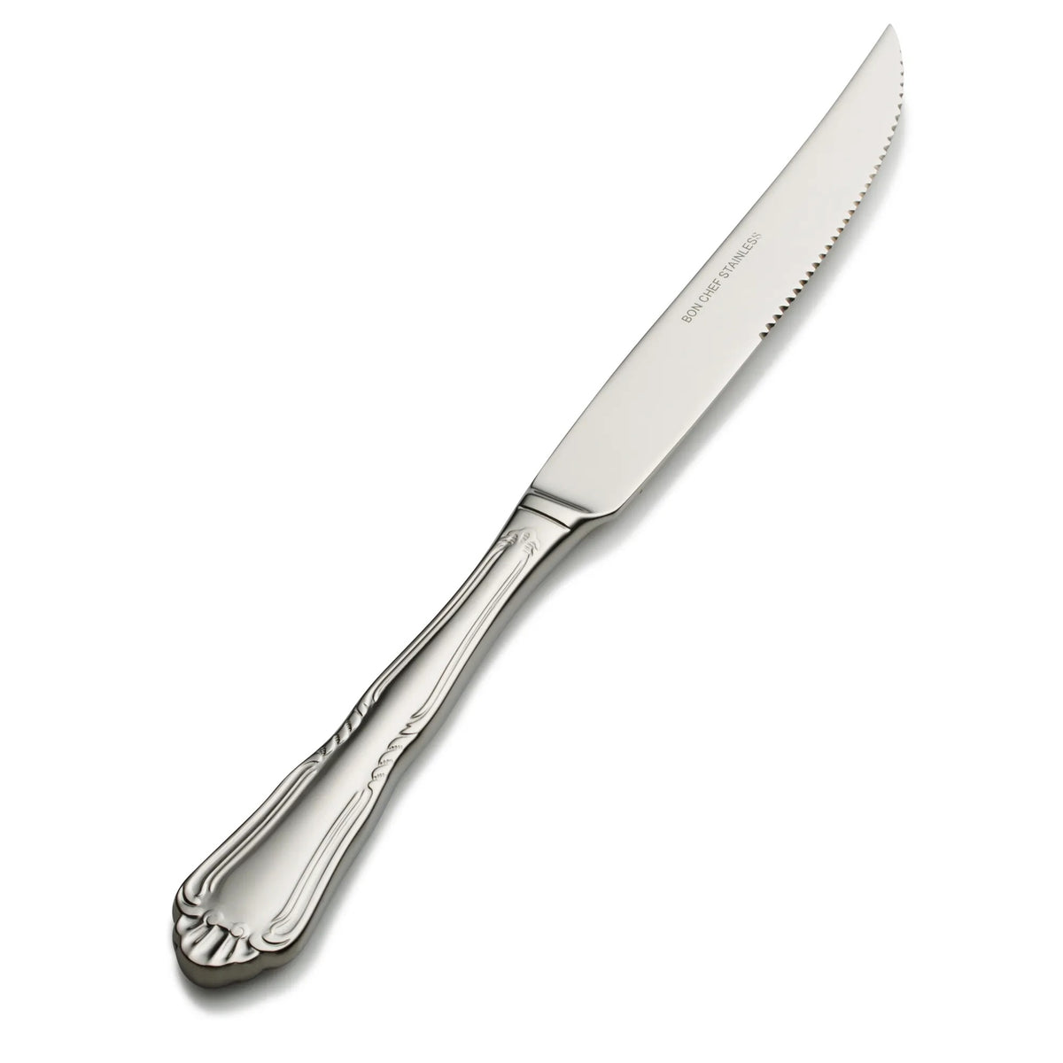 Bon Chef Sorento Stainless Steel Teaspoon, Silver, 12/Case - 10" 13/0 European Solid Handle Steak Knife