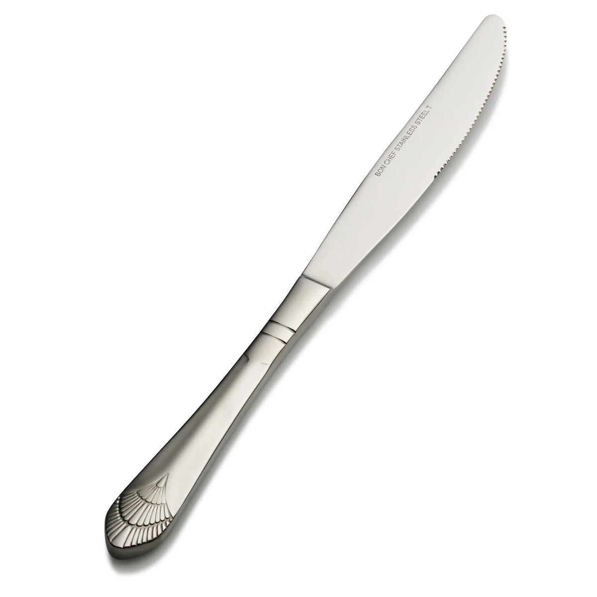 Bon Chef Nile Stainless Steel Teaspoon, Silver, 12/Case - 9 15/16" 13/0 European Size Solid Handle Dinner Knife