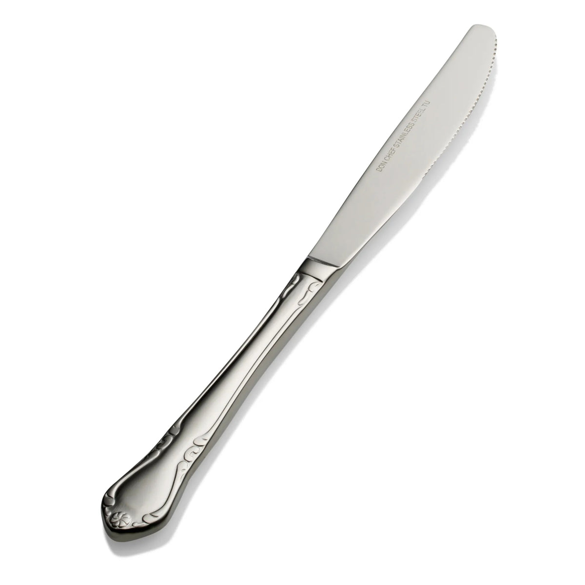 Bon Chef Queen Anne Stainless Steel Teaspoon, Silver, 12/Case - 9 3/4" 13/0 European Size Solid Handle Dinner Knife