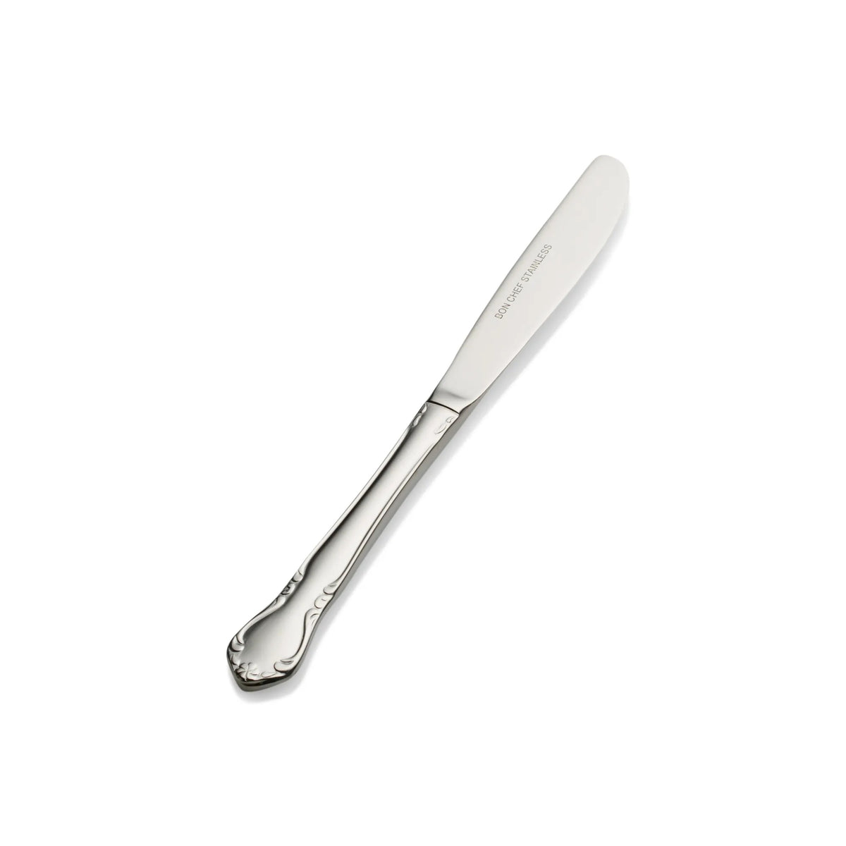 Bon Chef Queen Anne Stainless Steel Teaspoon, Silver, 12/Case - 6 15/16" 13/0 European Size Solid Handle Butter Knife
