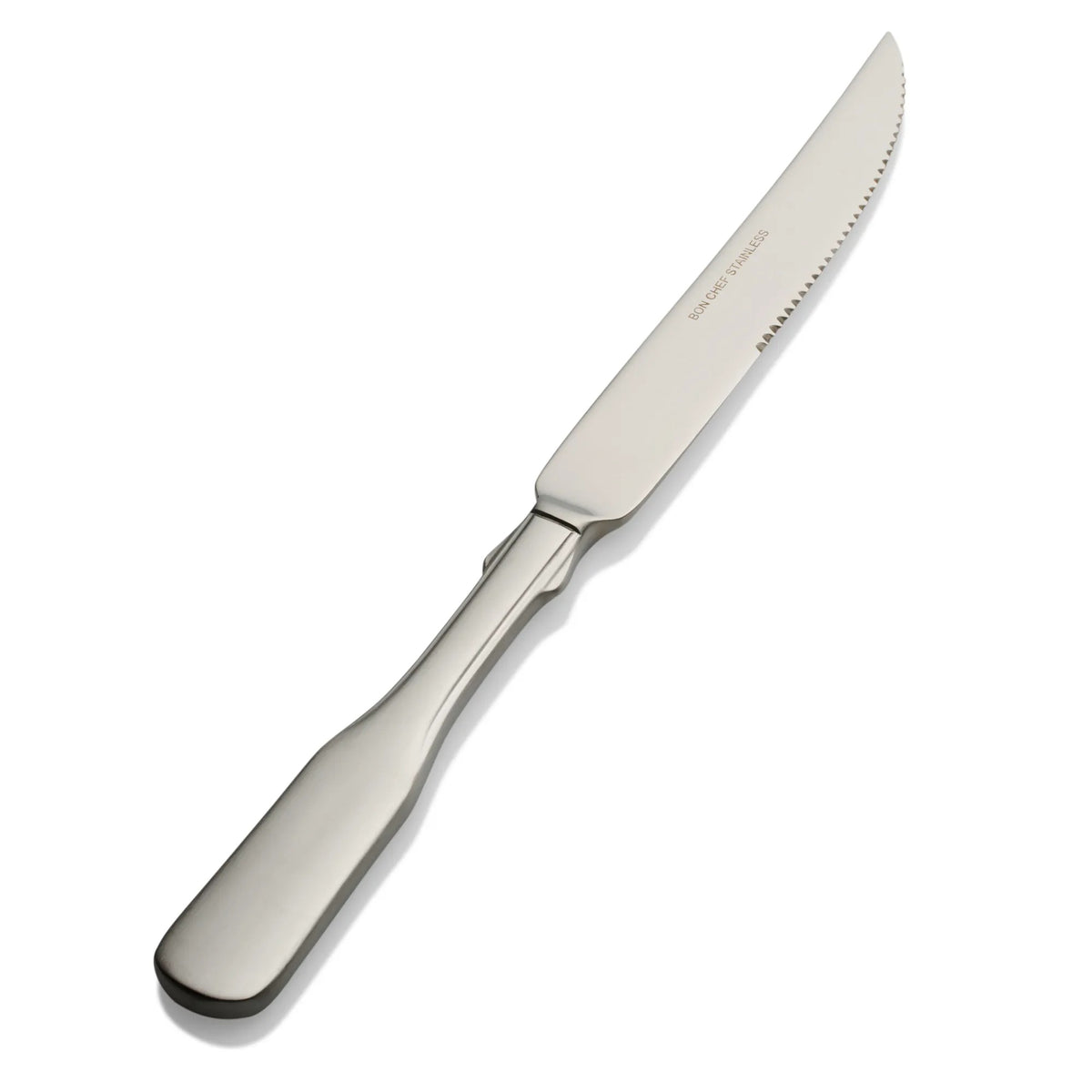 Bon Chef Liberty Stainless Steel Teaspoon, Silver, 12/Case - 10 1/16" 13/0 European Size Solid Handle Steak Knife