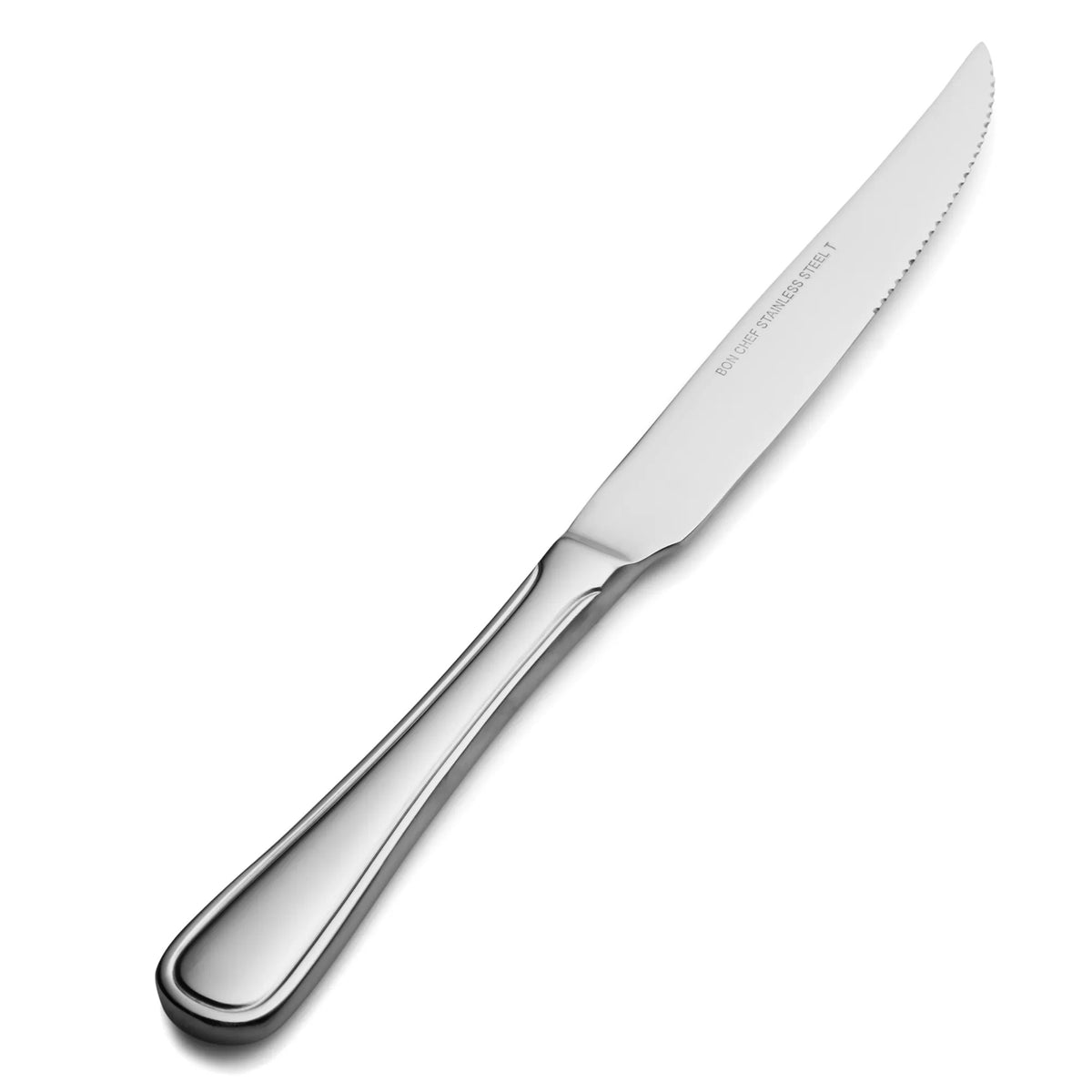 Bon Chef Tuscany Stainless Steel Teaspoon, Silver, 12/Case - 9 11/16" 13/0 European Size Solid Handle Steak Knife