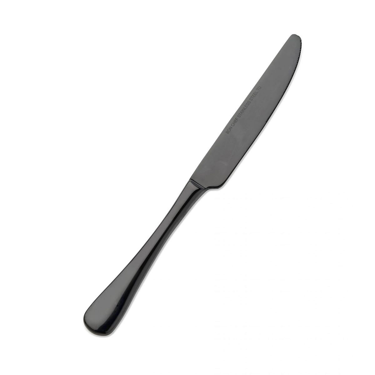 Bon Chef Como Colored Stainless Steel Teaspoon, Black, 12/Case - 9 1/8" 13/0 Solid Handle Dinner Knife