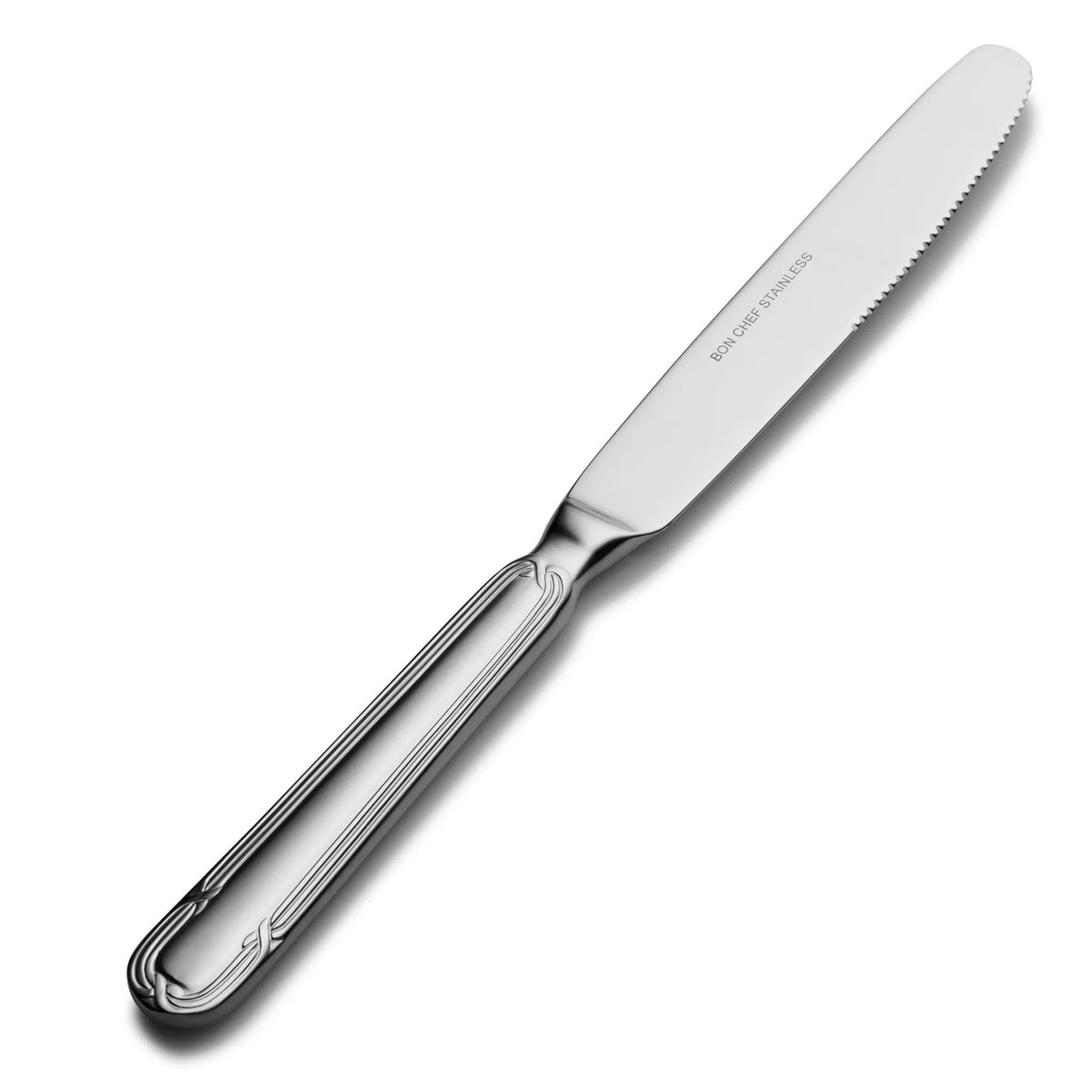 Bon Chef Florence Stainless Steel Teaspoon, Silver, 12/Case - 9 3/16" 13/0 Solid Handle Dinner Knife