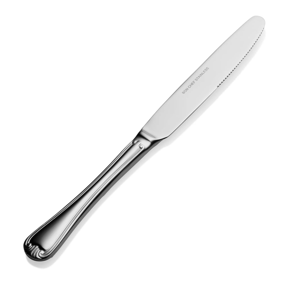 Bon Chef Renoir Stainless Steel Teaspoon, Silver, 12/Case - 9 1/4" 13/0 Solid Handle Regular Dinner Knife