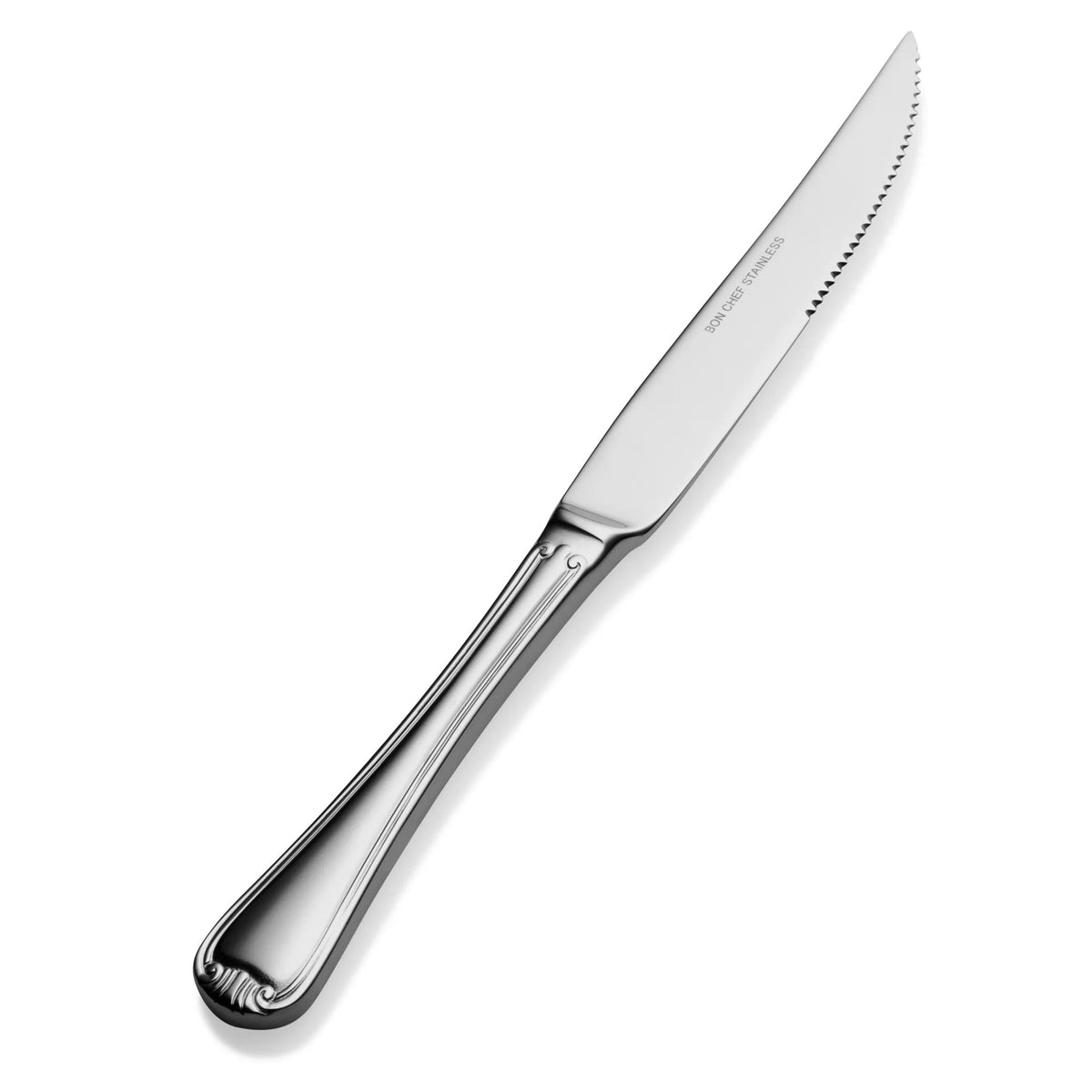 Bon Chef Renoir Stainless Steel Teaspoon, Silver, 12/Case - 9 3/4" 13/0 Solid Handle Steak Knife